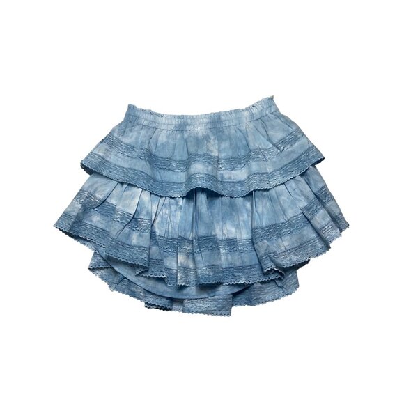 LoveShackFancy Ruffle Mini Skirt Pacific Indigo Hand Dye Blue Tie Dye-sz XS - Picture 5 of 10